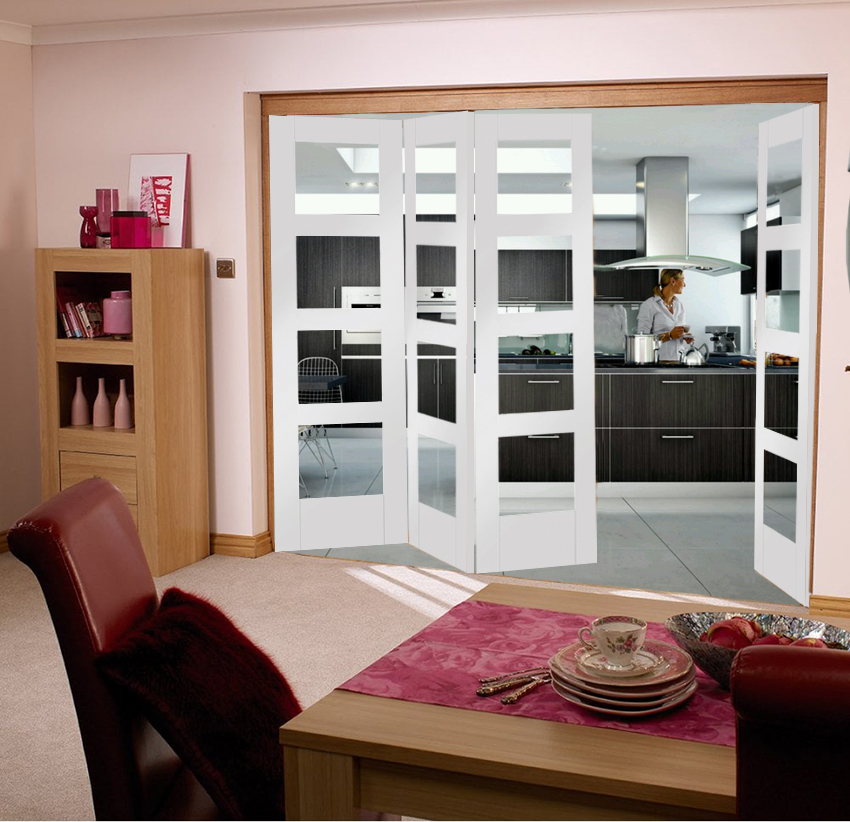 Roomfold Shaker 4-Light (clear glass) White Internal Folding Sliding Doors